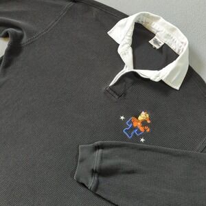 Vintage Disney Catalog Tigger Waffle Knit Rugby Shirt Black White Collar Mens L